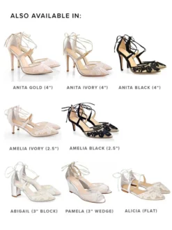 AMELIA Floral Ivory Lace Kitten Heels Wedding