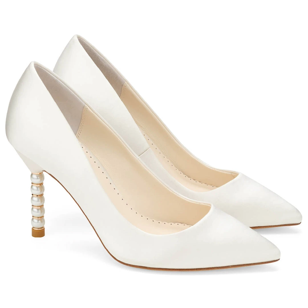 AUDREY IVORY Ivory Pumps With Pearl & Gold Ring Heels Wedding 1 AUDREY IVORY Ivory Pumps With Pearl & Gold Ring Heels Wedding