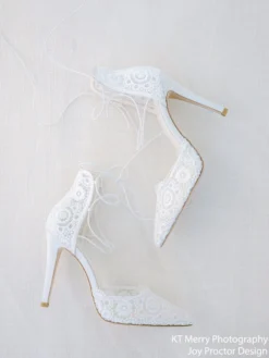 CAMERON Lace Up Wedding Heels In Ivory