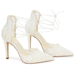 CAMERON Lace Up Wedding Heels In Ivory