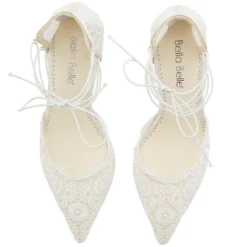 CASSIE Lace Up Crocheted Ivory Strappy Block Heels Wedding