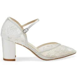 CHELSEA IVORY Lace Ivory Block Heel Wedding Shoes