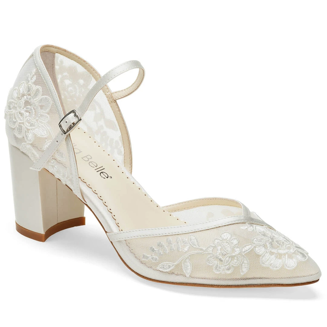CHELSEA IVORY Lace Ivory Block Heel Wedding Shoes 3 CHELSEA IVORY Lace Ivory Block Heel Wedding Shoes