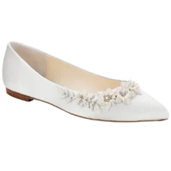 DAISY IVORY Ivory Wedding Shoes Flats, Pearl Detail Bridal Shoes