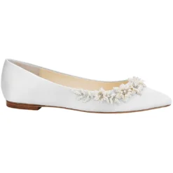 DAISY IVORY Ivory Wedding Shoes Flats, Pearl Detail Bridal Shoes