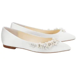 DAISY IVORY Ivory Wedding Shoes Flats, Pearl Detail Bridal Shoes