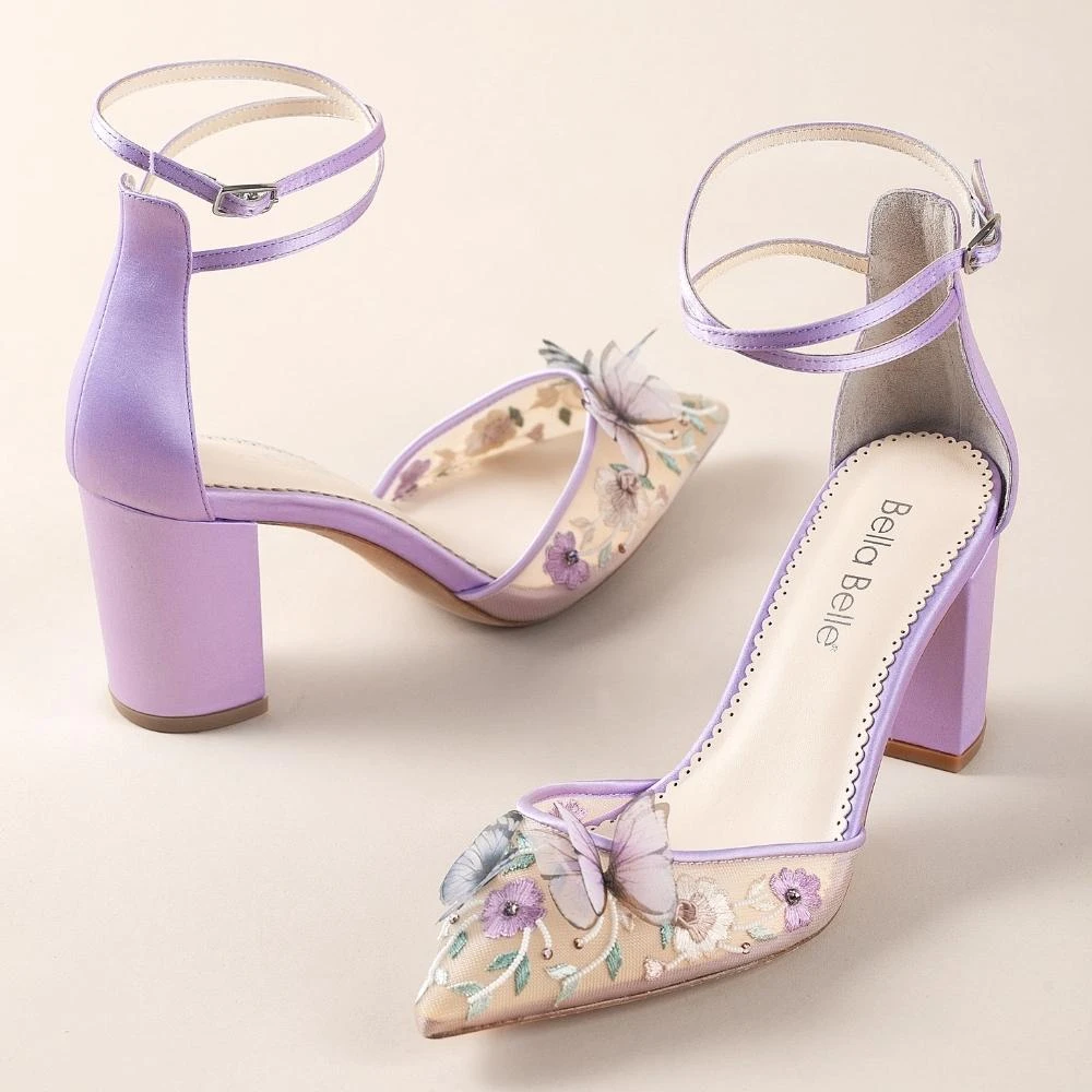 ELIZA Wedding Lavender Butterfly Garden Block Heels 6 ELIZA Wedding Lavender Butterfly Garden Block Heels