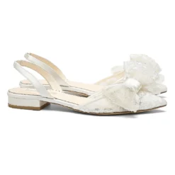 FIORELLA Flat Lace Slingback Shoes With Bow