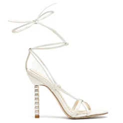 GIADA White Tie Up Pearl Heel Shoes Wedding 8 GIADA White Tie Up Pearl Heel Shoes Wedding