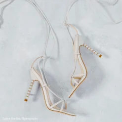 GIADA White Tie Up Pearl Heel Shoes Wedding