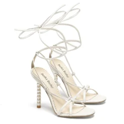 GIADA White Tie Up Pearl Heel Shoes Wedding