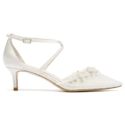 HARMONI Wedding Crystal Vine & Organza Flower Kitten Heels 9 HARMONI Wedding Crystal Vine & Organza Flower Kitten Heels