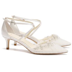 HARMONI Wedding Crystal Vine & Organza Flower Kitten Heels