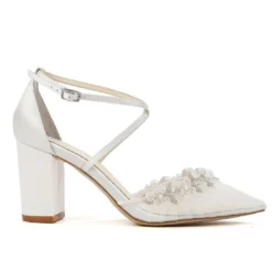 HEIDI Pleated Tulle Floral Block Heel Pumps Wedding