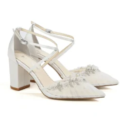 HEIDI Pleated Tulle Floral Block Heel Pumps Wedding
