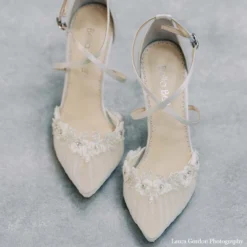 HELEN Pleated Tulle Flower Wedding Shoes
