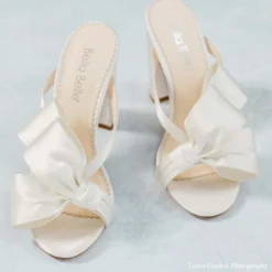 IMANI Wedding Ivory Bow Low Block Mules Sandals