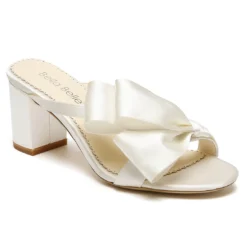 IMANI Wedding Ivory Bow Low Block Mules Sandals