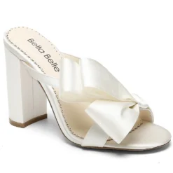 IZZY Ivory Tall Block Heel Mules With Bow Wedding