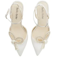 KAYLA Ivory Wedding Shoes With Pearls, Block Heel Slingback