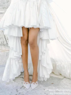 KAYLA Ivory Wedding Shoes With Pearls, Block Heel Slingback