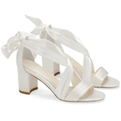 KELLY Open Toe White Ribbon Heels For Weddings