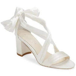 KELLY Open Toe White Ribbon Heels For Weddings