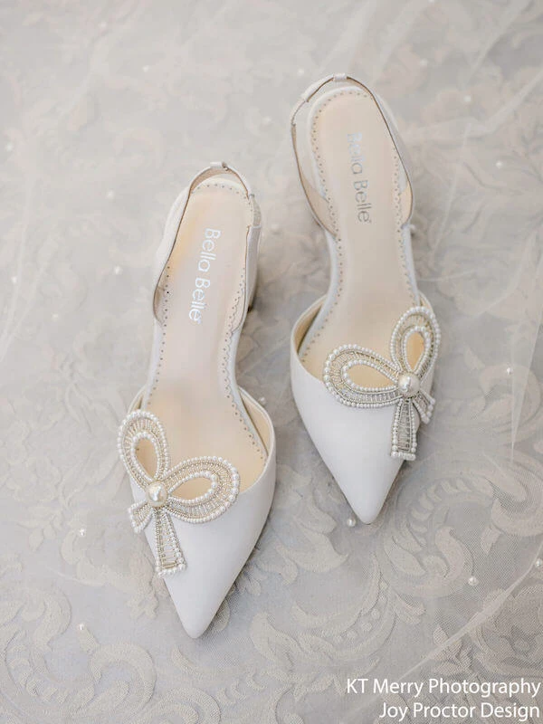 KENZIE Ivory Beaded Pearl Bow Shoes, Bridal Ankle Strap Heels With Bow 2 KENZIE Ivory Beaded Pearl Bow Shoes, Bridal Ankle Strap Heels With Bow