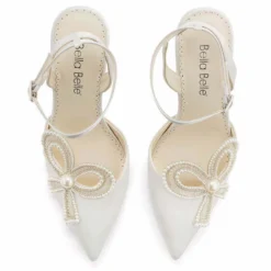 KENZIE Ivory Beaded Pearl Bow Shoes, Bridal Ankle Strap Heels With Bow 13 KENZIE Ivory Beaded Pearl Bow Shoes, Bridal Ankle Strap Heels With Bow