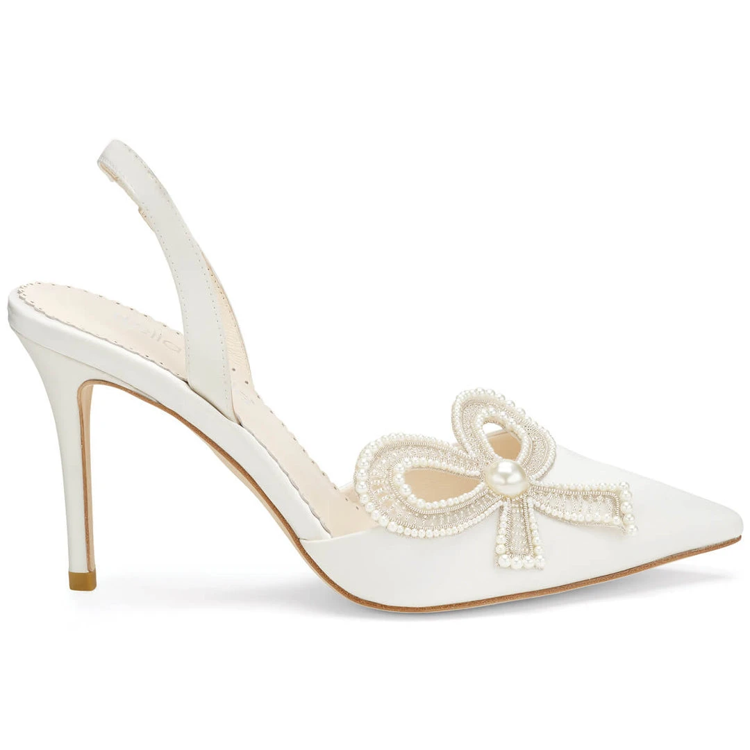 KENZIE Ivory Beaded Pearl Bow Shoes, Bridal Ankle Strap Heels With Bow 3 KENZIE Ivory Beaded Pearl Bow Shoes, Bridal Ankle Strap Heels With Bow