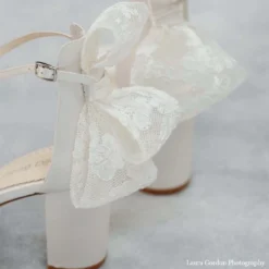 LAURIE Lace Bow Block Heel Wedding