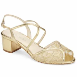 LORETTA Lace Gold Block Heel Sandal Wedding 9 LORETTA Lace Gold Block Heel Sandal Wedding