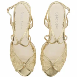 LORETTA Lace Gold Block Heel Sandal Wedding 10 LORETTA Lace Gold Block Heel Sandal Wedding