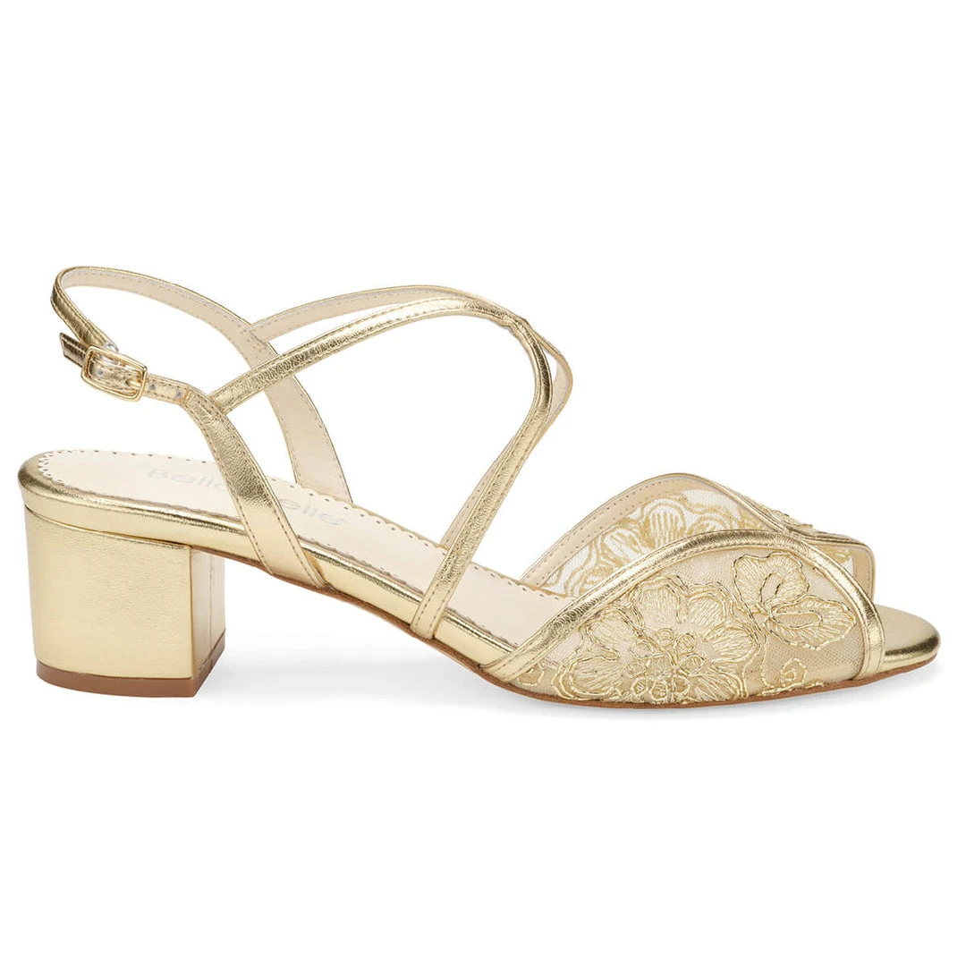 LORETTA Lace Gold Block Heel Sandal Wedding 3 LORETTA Lace Gold Block Heel Sandal Wedding