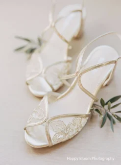 LORETTA Lace Gold Block Heel Sandal Wedding