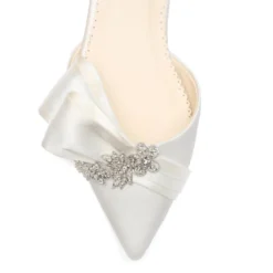MARGO Ivory Flower Crystal Embellished Block Heels