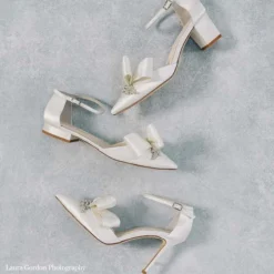 MARGO Ivory Flower Crystal Embellished Block Heels