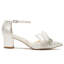 MARGO Ivory Flower Crystal Embellished Block Heels