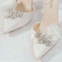 MARGO Ivory Flower Crystal Embellished Block Heels