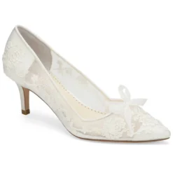 MONICA Floral Lace Low Heel Shoes Wedding