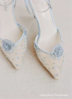 NORAH BLUE Blue Flower Ankle Strap Heels Wedding