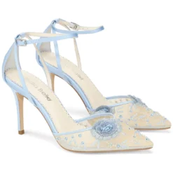 NORAH BLUE Blue Flower Ankle Strap Heels Wedding
