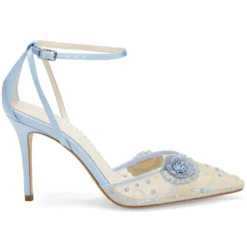 NORAH BLUE Blue Flower Ankle Strap Heels Wedding