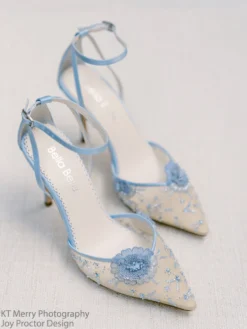 NORAH BLUE Blue Flower Ankle Strap Heels Wedding