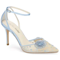 NORAH BLUE Blue Flower Ankle Strap Heels Wedding