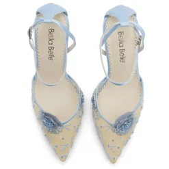 NORAH BLUE Blue Flower Ankle Strap Heels Wedding