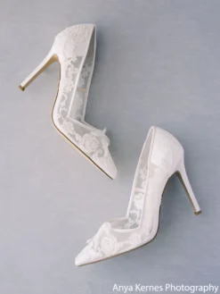 SOPHIA White Flower Wedding Shoes Lace Heels