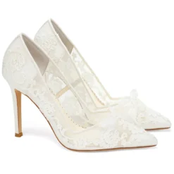 SOPHIA White Flower Wedding Shoes Lace Heels