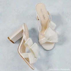 IZZY Ivory Tall Block Heel Mules With Bow Wedding