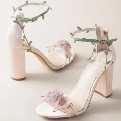EDEN Wedding Blush Block Heels With 3D Flowers